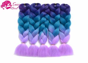 Ombre trança de cabelo jumbo tranças de cabelo sintético caixa de cabelo kanekalon para tranças 5 pçslote 100gpc 24 inch60cm purplelake bluelig9579096