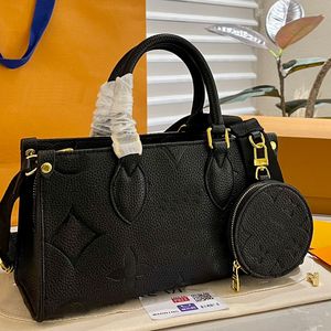 Designer Women Bag Fashion Onthe Go Tote Genuine Leather Shopping Bags Handbag Luxury Travel Crossbody Black Shoulder Bag Laptop Satchel with Circular Zero Wallet