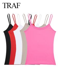 Camis Trafファッション女性のソリッドカラーノースリーブタンクスリムフィットボトムスリング通勤風のトップススリングスキニーキャミソールベストトップ