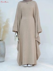 Roupas étnicas Moda Morcego Mangas Muçulmanas Vestido Robe Syari Feminino Comprimento Completo Serviço de Adoração Abaya com Cinto Wy1991