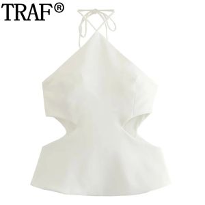 Camis traf corte branco topo feminino fora do ombro halter colheita topo feminino streetwear verão topos para mulher sem costas sexy praia topo mulher