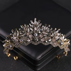 Baroque Wedding Crown Baroque Black Rhinestone Crystal Bridal Crown Headdress Wedding Hair Accessories Tiara Handmade Crown Gift 240305