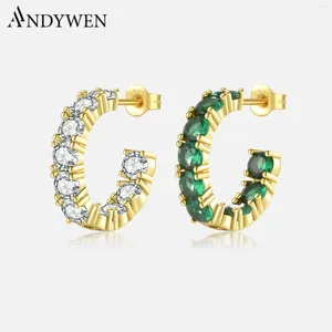 Hoop örhängen Andywen 925 Sterling Silver Gold Clear Cz Green Zircon Hoops Huggies Piercing Loops Circle Earring Women Luxury Fine Jewelry