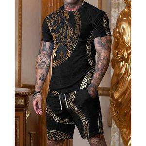 Tute da uomo Abbigliamento estivo da atletica leggera da uomo casual moda maglione set 2 pezzi T-shirt pantaloncini set da jogging set abbigliamento sportivo da esterno abbigliamento da strada J240305