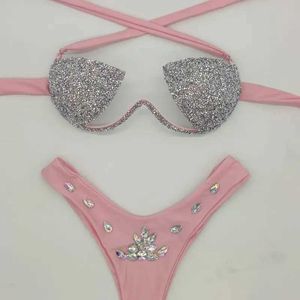 Женские купальники Swinol Rhinestone Bikini Set Новые блестящие камни Купальники Высококачественные купальники Роскошный комплект для ванной комнаты Сексуальный женский пляжный костюм с эффектом пуш-ап J0305