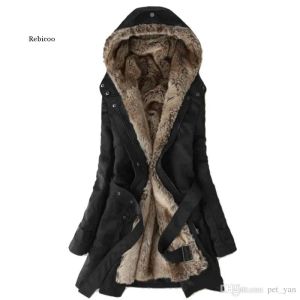 Trench Women Parkas Lady Winter Clothing Girl's Faux Warn Fur Outwear Lining Fur Jackets Overcoat Coats Tops