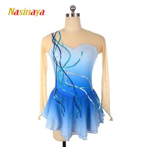 Vestidos nasinaya vestido de patinação artística personalizado competição feminina ginástica rítmica dança gelo azul vestido de desempenho