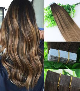 Ombre Saç Uzantıları Glueless 2 6Tape İnsan Saç Uzantıları 40 PCS 10 Gram Brezilya Bakire Saç Balayage Koyu Kahverengi Vurgular173753