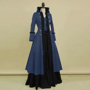 Klänning medeltida retro punk gotisk domstol prinsessan klänning kunglig dam långärmad bollklänning elegant viktoriansk dräkt