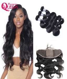 100 nieprzetworzone Indie Virgin Human Hair Fave Fala 3 wiązki z ucha do ucha jedwabna podstawa przednie wyprodukowane przez frontowe włosy 9297169