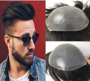 Full PU TOUPEE FÖR MÄN THE SUN POLY POLY MENS TOUPEE EUSSACTION System V Loop Human Hair Men Wig 3 Storlekar 5 Färger Hårpiece2356358