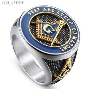 Band Rings 2022 Punk Stainless Steel Rings For Men Hiphop Silver Color Anillos Mason Freemasonry Retro Mens Masonic Ring Jewelry Gifts L240305