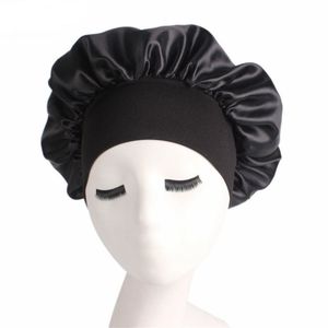 1PC Women Wide Band Satin Silk Bonnet Cap Comfortable Night Sleep Cap Hat Ladies Soft Silk Long Hair Care Bonnet Headwrap265f