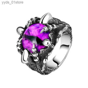 Bandringar PSJ Fashion Vintage Male Jewelry Devil Eye Design Ancient Silver Color Purple Stone Titanium rostfritt stålringar för män L240305