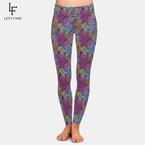 Leggings LETSFIND Mode Hohe Taille 3D Tropische Blätter Muster Digitaldruck Frauen Leggings Neue Mädchen Fitness Schlanke Volle Leggings