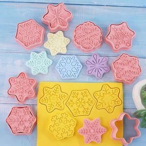 Bakning formar 8 st/set jul snöflinga form cookie cutters 3d plast kex mögel stämpel fondant kaka mögel kök baksida