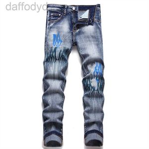 Jeans masculinos homens jeans angustiado motociclista jean cobra bordado rock skinny magro rasgado buraco listra moda calças jeans 240305