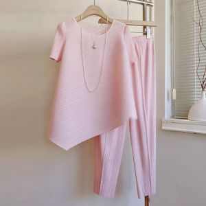 Suits Korean Fashion Casual Pink Tshirt Flare Pants Set Women's Summer 2 Piece Set Womens Outfits Bluses