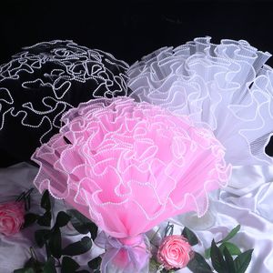 Partihandel 28 cm Bred färskt blommor för inpackning för semestergåvor Pearl Wavy Mesh Flower Bouquet Floral Hemming Yarn