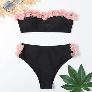 Damenbadebekleidung Frauen Badeanzug Split Solid 3D BLUME Brust Bikini Gepolstert Sommer Sexy Badeanzug Zwei Stücke Strand