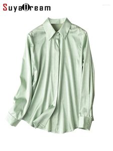 Bluzki damskie Suyadream Kobiety jedwabne koszule 92%jedwabne 8%spandex Zamknij kołnierz jodełkową koszulę bluzki 2024 Autumn Office Chic Top