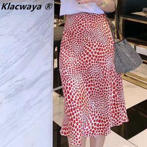 Abiti Klacwaya Nuove ragazze Gonne per matita Silk Women Fashion Heart Skirt Slip Slip Slip Ladies Chic Red leopardo Boho Mermaid Scaia