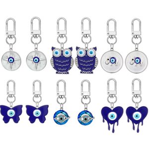 Niebieskie złe oko Heart Anime Serce Motyl Kształt Kluczowy klęcznik Kluczowe pierścienie Kryształowa sowa wisiorka Keyring Charms Prezent