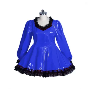 Casual klänningar sissy lolita pvc läder sexiga kostymer låsbara aline stämskänning långärmad spets trim streetwear club bodycon s-7xl