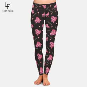 Leggings Letsfind Fashion Women High midje Leggings Vintage Roller Skate Design Milk Silk Printing Fitness Leggings