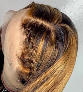 Ombre destaque peruca marrom mel loira colorido hd toda a frente do laço perucas de cabelo em linha reta 360 fulllace entrega rápida3809324