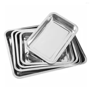 Placas 1 PCS Bandejas Profundas de Aço Inoxidável Retângulo Frutas Legumes Armazenamento Panelas Bolo Pão Biscoitos Cozinha Cozimento