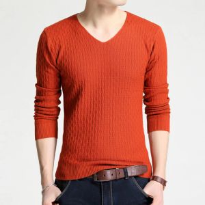 Dresses Solid Color Pullover Men V Neck Sweater Men Long Sleeve Shirt Mens Sweaters 2023 Autumn Casual Dress Brand Cashmere Knitwear