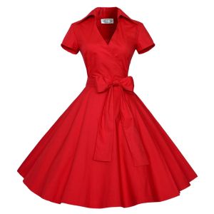 UBieraj się kobiety Hepburn Letnia sukienka 2024 Sutyka z krótkim rękawem Vintage 1950s retro biurowe impreza biurowa Vestidos Big Swing Cotton Woman Ubrania
