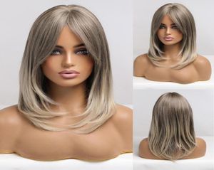 Syntetyczne peruki Średnia falista Ombre Gray Blonde Peruka z bocznymi grzywkami dla kobiet Cosplay Daily Party Naturalne włosy odporne na ciepło 4717339