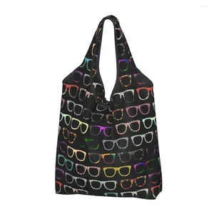 Shoppingväskor kawaii tryck retro glasögon hipster tygväska bärbar axel shoppare optiker optiker handväska