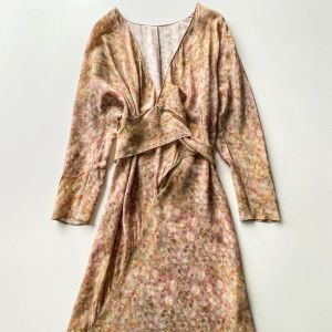 Vestido retro floral estampa vneck midi feminino envoltório rendas robe primavera/verão novo manga comprida suave feminino