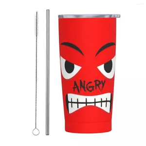 Tumblers expressão irritada de aço inoxidável tumbler rosto vermelho acampamento caneca de café com canudos e tampa 20oz canecas de carro bebida fria garrafa de água