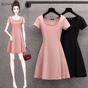 Kleid Kurzarm Kleid Frauen Neue Ankunft Mini Vestidos Mujer Dünne Aline Sommer Solide Einfache Ästhetische Harajuku Elegante Kleidung