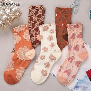 Women Socks Kawaii Floral Korean Style Cute Middle Tube Lovely Sweet Soft Deodorant All-match Spring Female Fashion Leisure Ins