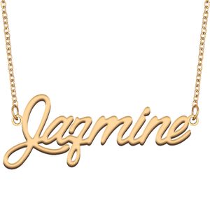 Jazmine Name Halsband Pendant Anpassad personlig för kvinnor flickor barn bästa vänner mödrar gåvor 18k guldpläterad rostfritt stål