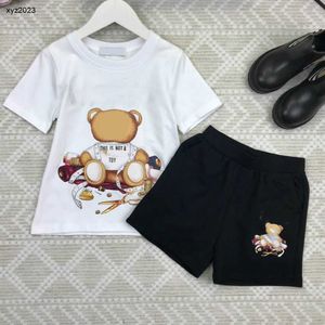 Moda bebê fatos de treino crianças manga curta terno tamanho 110-160 cm verão conjunto de duas peças criança urso marrom t camisa e shorts 24mar