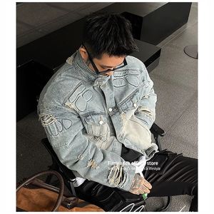 Firmranch test Armor Motorcycle Denim Jacket For Men Women Loose Strong Turtle Shell Ripped Coat Streetwear Spring Autumn 240304