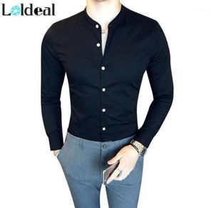 Sukienka Men039S Długie rękaw Biała koszula Mężczyźni czarny szczupły kołnierz mandarynki camicia uomo chemise homme hombre camisa mas8647430