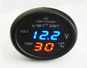 Universal Cigarette Lighter Car USB Port Mobiltelefonladdare Digital LED Display Voltmeter Thermometer Auto Gauge 3 In 1 12 V 24 VO2052948