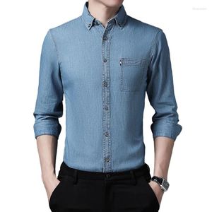 Men's Casual Shirts Autumn Cotton Denim Men Solid Color Long Sleeve Shirt For Spring High Quality Tooling Tops Male Cowboy