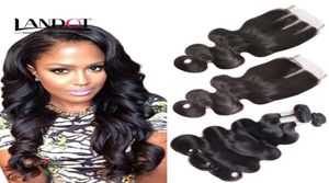 Cabelo virgem brasileiro tece 3 pacotes com fechamento de renda superior onda corporal 8a malaio peruano indiano cambojano extensão de cabelo humano 4400525