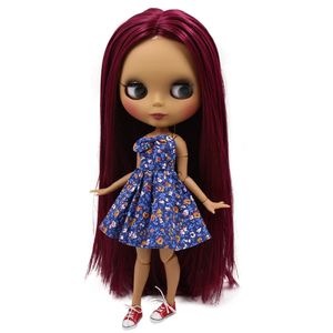 DBS DBS Blyth Doll No.BL23532 Fuchsia Hair بدون Bangs مفصل الجسم الجلد الأسود غير اللامع الوجه 16 BJD OB24 ANIME GIRL 240305