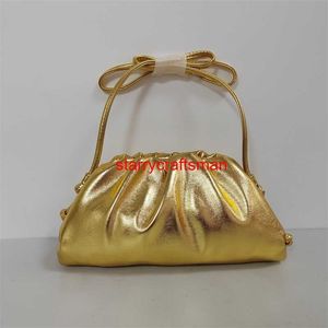 Läder CLUTH -väskor Botteg Veneta Pouch Bag Womens Handväska Kvinnväska Guld Silver Glossy Pleated Bag Crossbody Bag med stor kapacitet har logotyp HB85