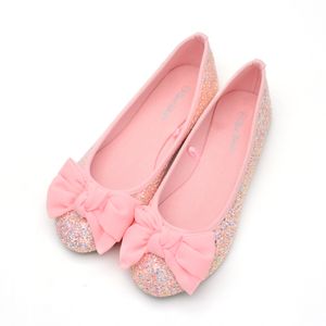 Girls Flat Leather Shoes Kids Casual Glitter Sequined Upper Princess Shoes Bow Decoration Children's Dance Shoes