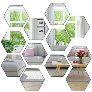 12pçs adesivos de espelho diy decoração de parede 3d formato hexágono decalque removível acrílico decoração de casa enfeites de espelho de arte